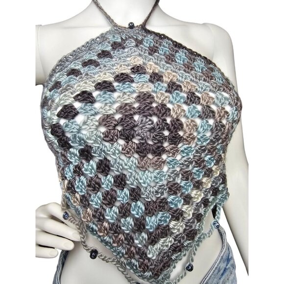 Handmade crochet diamond halter‎ top with lining for more coverage. - Picture 5 of 7
